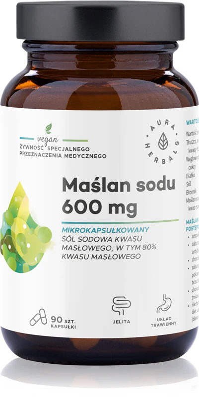 Cápsulas de Butirato de Sódio 600 mg da Aura Herbals - Suplemento Alimentar para Suporte Digestivo