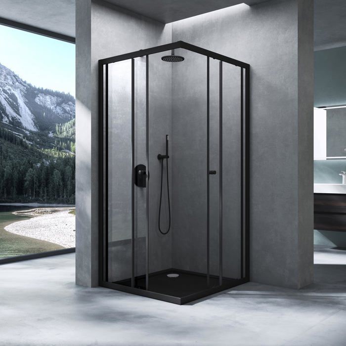 Mai & Mai® cabine de douche noir 75x90cm paroi de douche deux portes coulissantes verre trempé transparent RAV16K