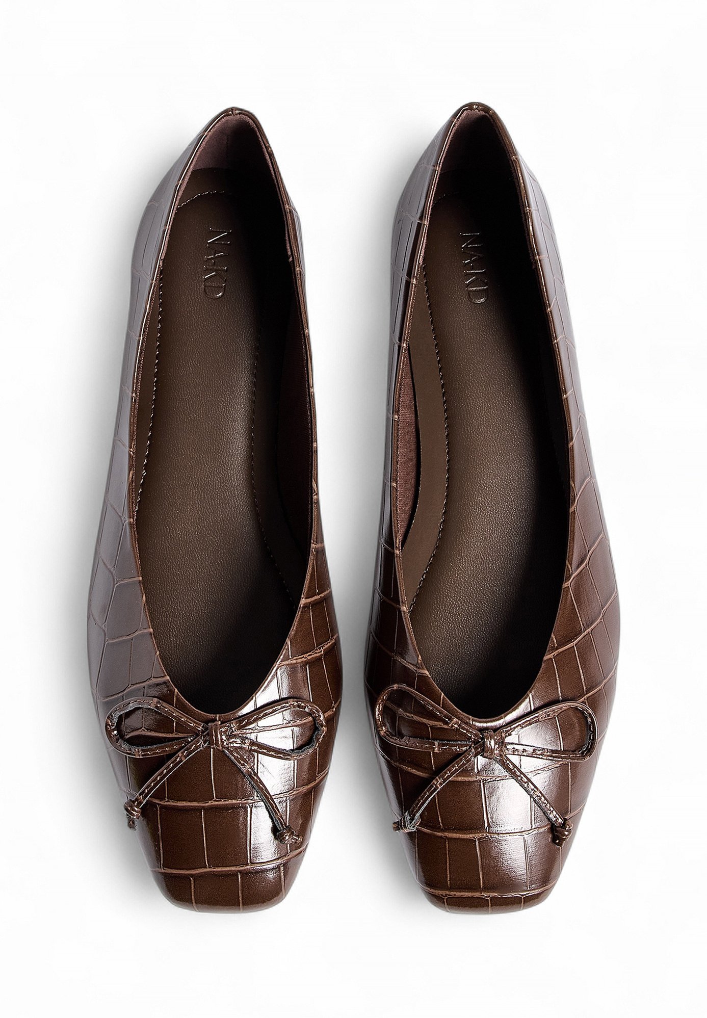 NA-KD ballerina's met vierkante neus en strik - bruin