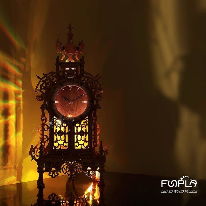 Puzzle 3D Maquette en Bois Funpola LED Horloge Steampunk DIY Kit