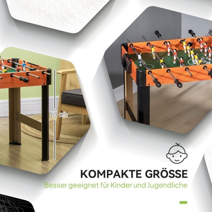 Tafelvoetbaltafel, 2 ballen, antislip handgrepen, voor kinderen en volwassenen, scorebord, MDF, metaal, felle kleuren