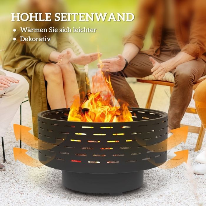 Brasero 3-en-1 - Ø60x39 cm - Acier inoxydable - Gris charbon - Foyer, barbecue et table