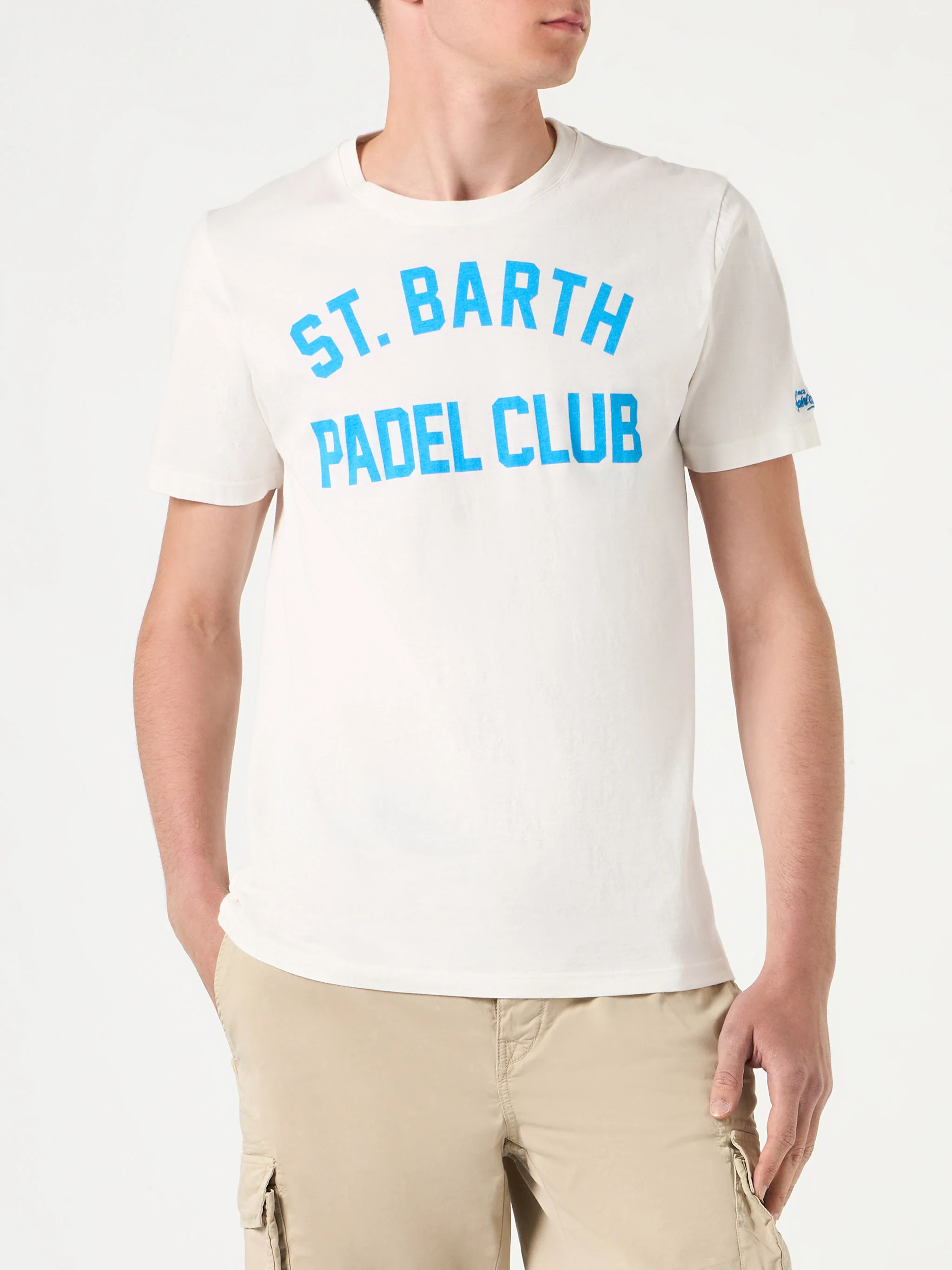 T-shirt da uomo in cotone trattamento vintage con stampa St. Barth Pad