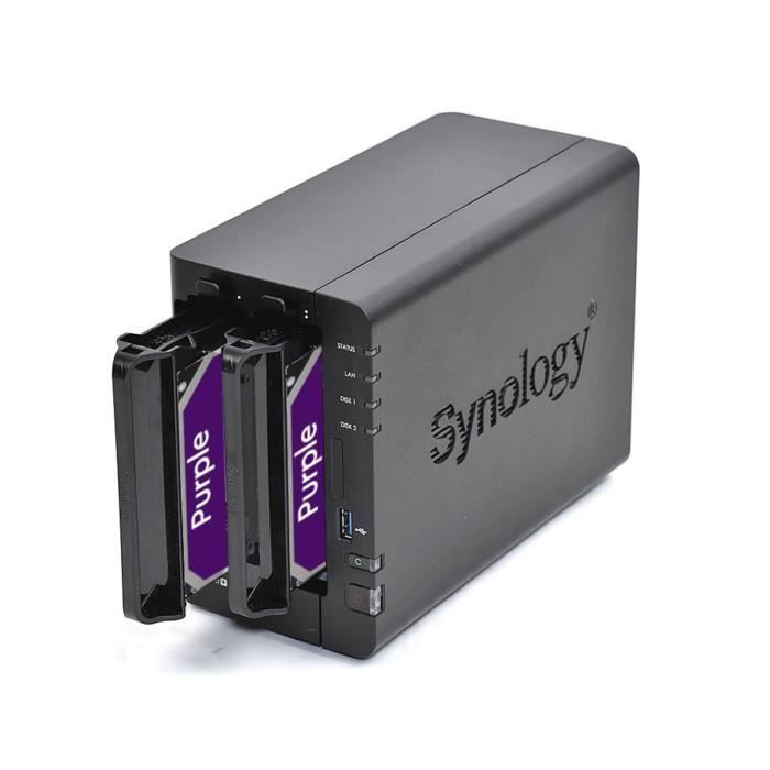 Synology DS223 NAS Server - 2 bays - 4TB with 2x WD 2TB Purple hard drives - Gigabit Ethernet - RAID 0