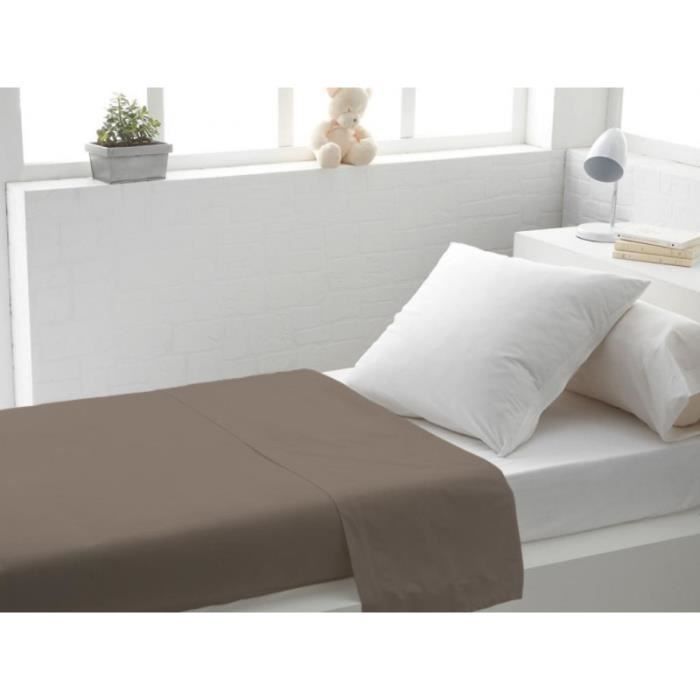Drap Plat - TAUPE - 240 x 300 cm - 100% Coton - Tissage Serré - 2 Places