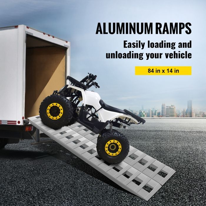Rampas de carga de aluminio VEVOR - Capacidad de carga 2722 kg - Alta resistencia - Para motocicletas, tractores, quads, camiones y cortacéspedes - 213 x 35,5 cm - 2 unidades