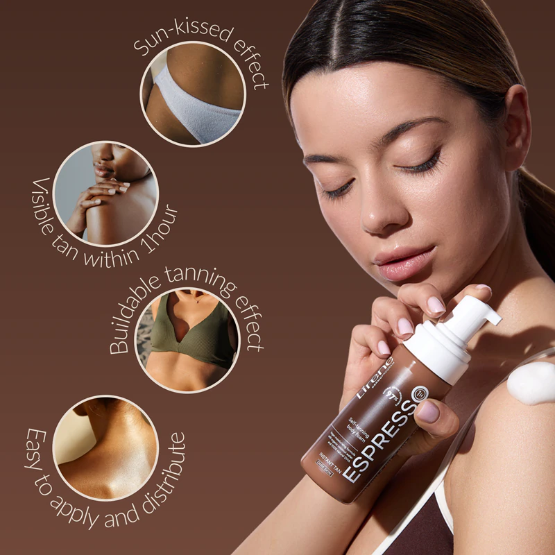Espuma bronzeadora Lirene Perfect Tan para tons de pele escuros, para rosto e corpo.