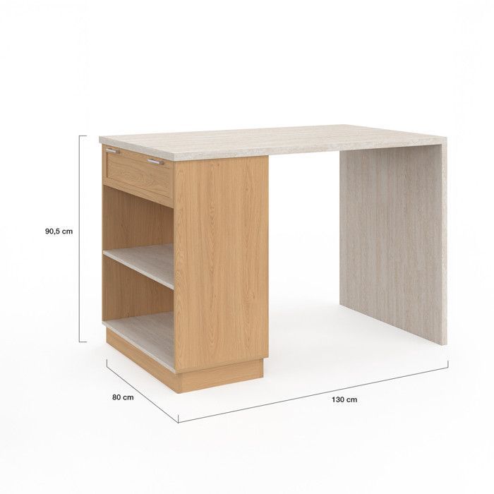 IDMARKET Ilot central mange-debout 4 personnes VITO 130 cm bois et plateau effet travertin