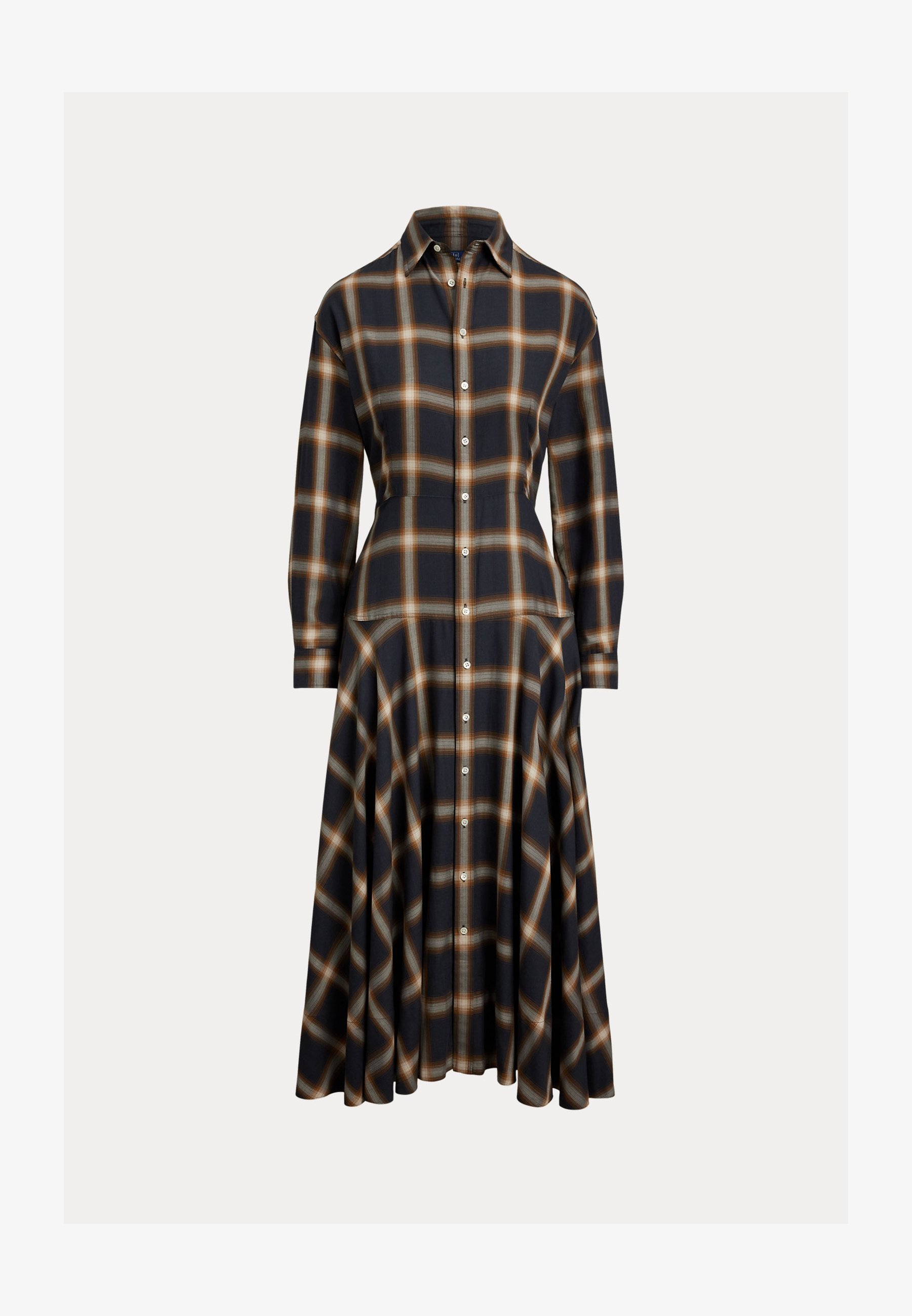 Polo Ralph Lauren PLAID TWILL PANELED HIRTDRESS - Marškinių suknelė - tamsiai mėlyna/ruda