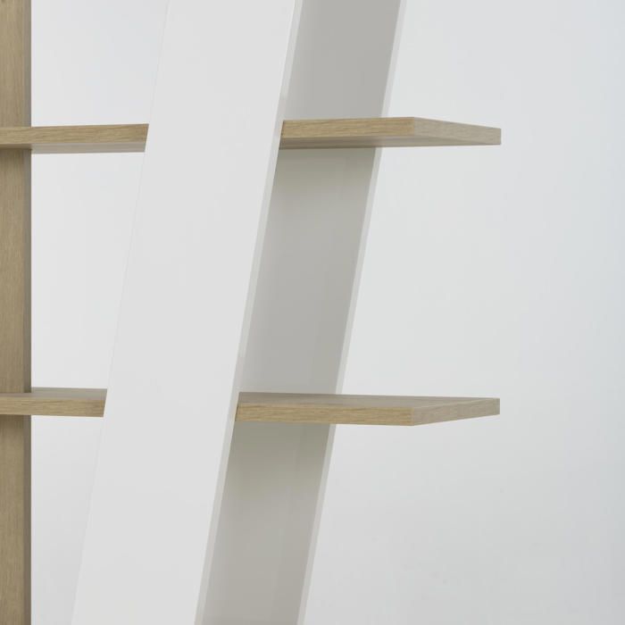 Librería Epura, separador de ambientes, efecto madera de roble mate.