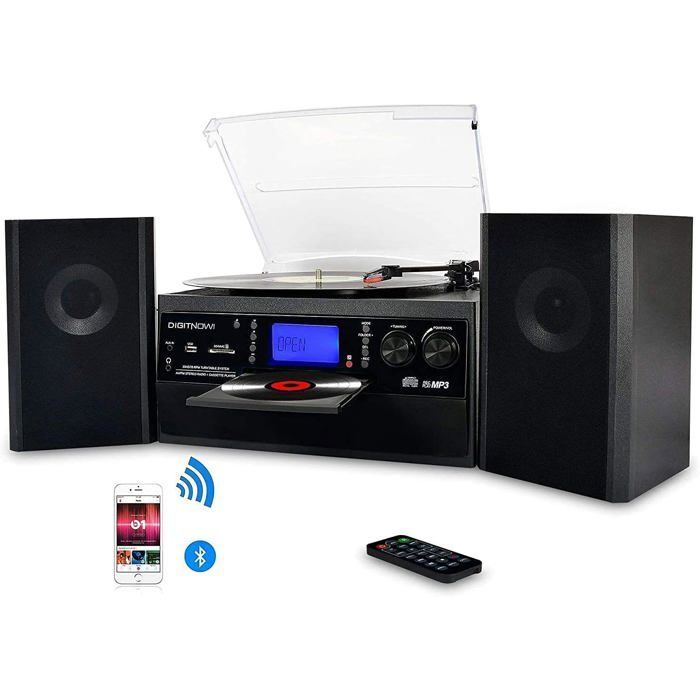Toca-discos Bluetooth - CACTOSE - Vintage - Leitor de CD e Cassete - Rádio AM/FM - Estéreo Independente