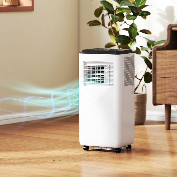 Aire acondicionado portátil - HOMCOM - 9000 BTU - Refrigeración, deshumidificación, ventilador, automático, modo nocturno - ABS - 33x28x70,4cm - Blanco