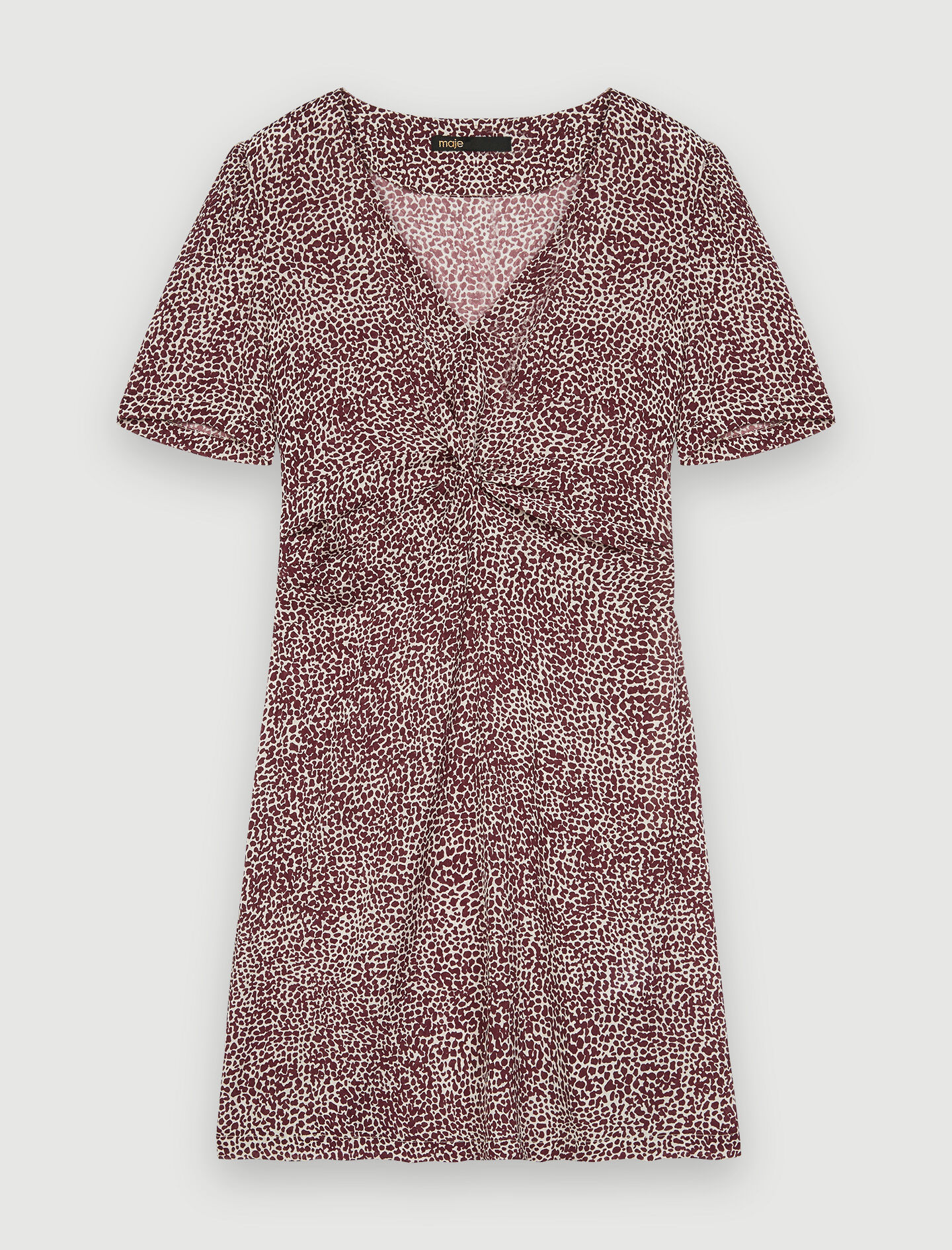 Rochie cu imprimeu leopard și nod în față - Leopard Bordeaux