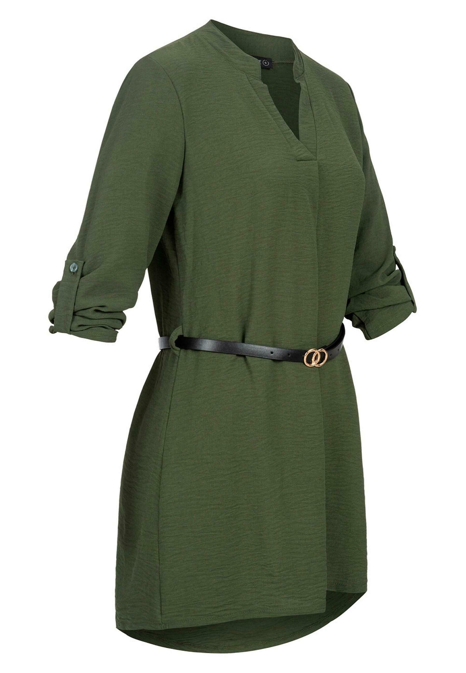 Cloud 5ive Blouse met omgeslagen rand en riem - Groen