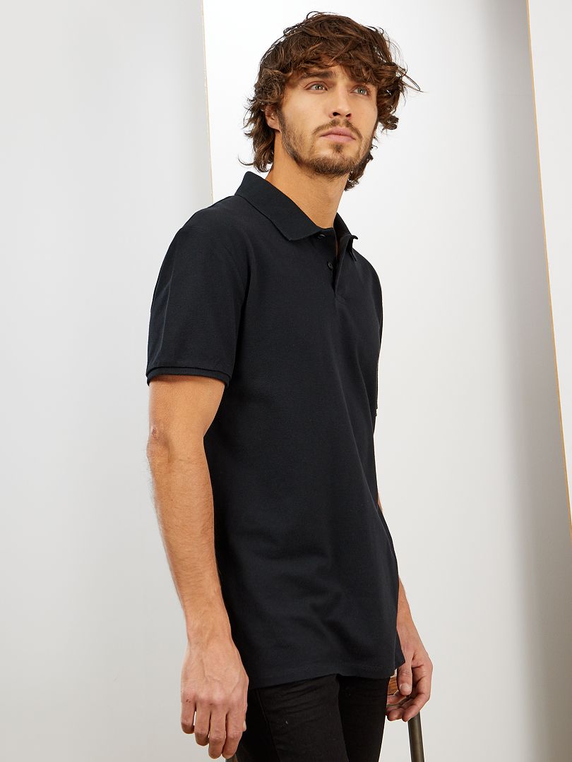 Camisa polo de algodão piqué - preta