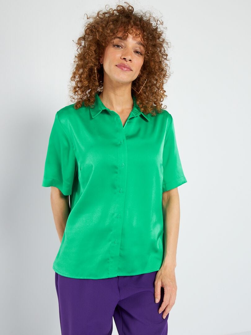 Camisa de satén de manga corta - Verde