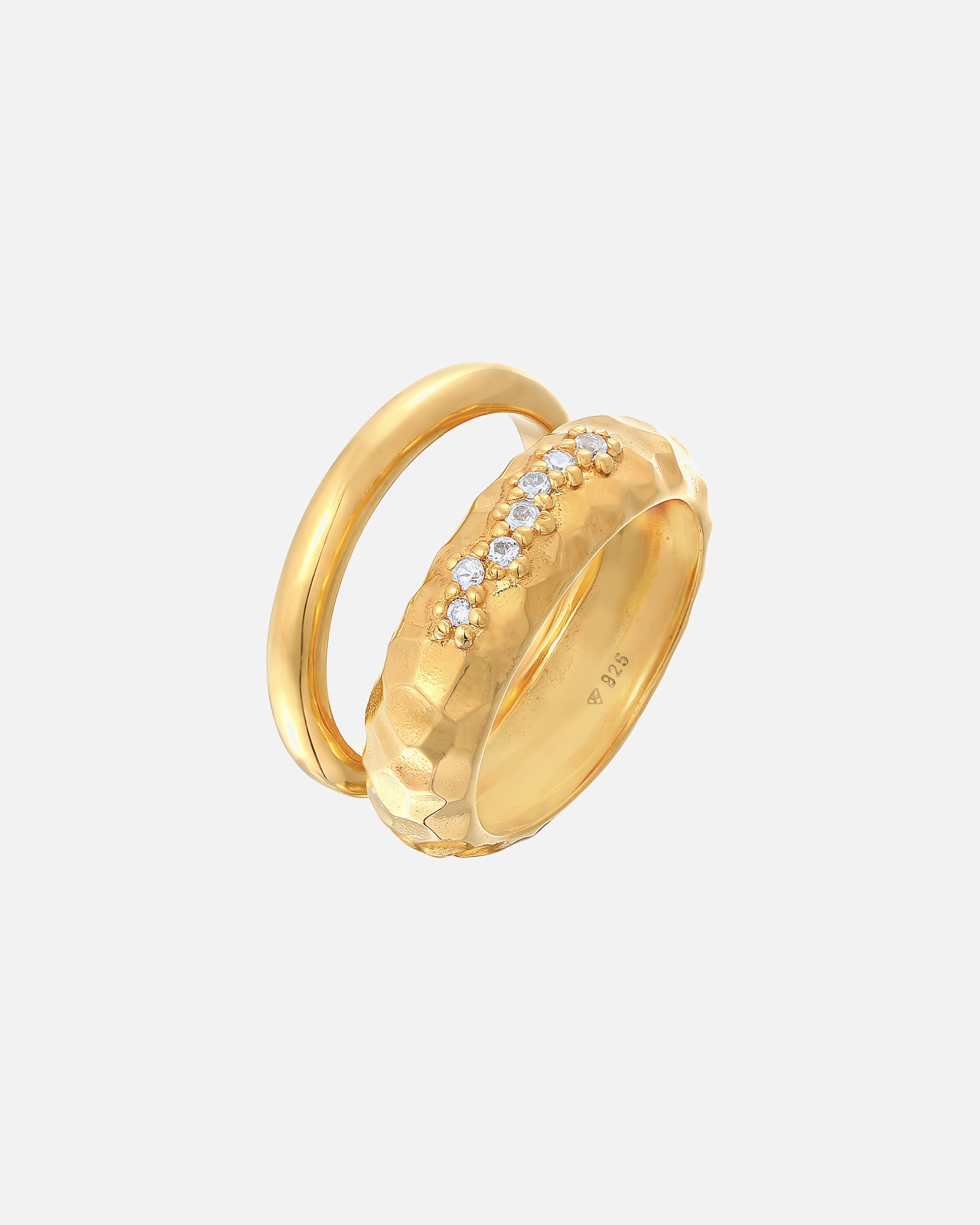 Elli PREMIUM Femmes Bande Set de 2 Martelé avec Topaze en Argent Sterling 925 Rhodié