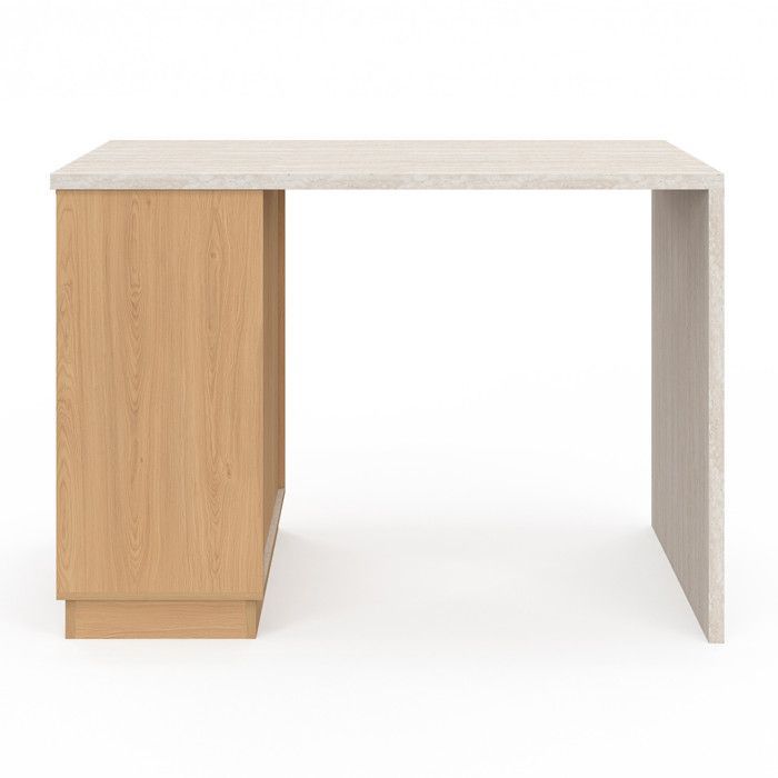 IDMARKET VITO 130cm Central Island High Table for 4 People, Wood and Travertine Effect Top
