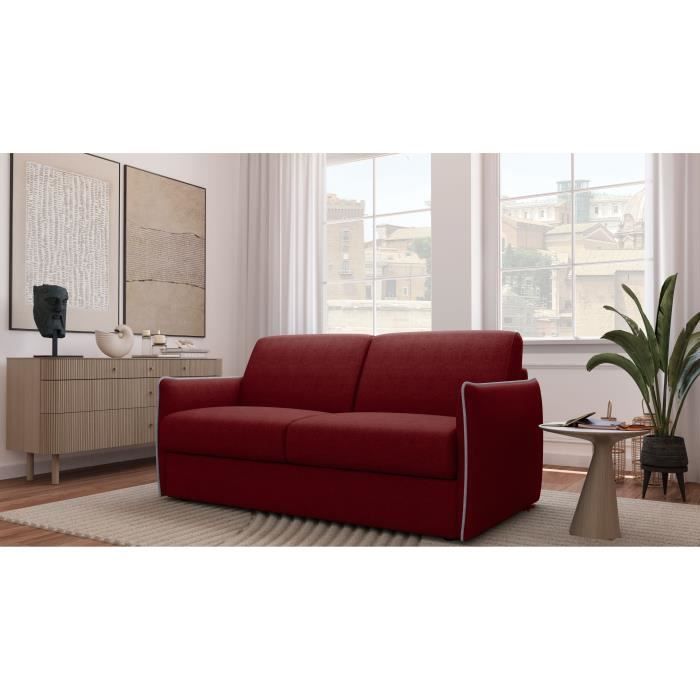 Sofá-cama Express - AGATHE - Tecido vermelho - Colchão de 14 cm - 175 x 100 x 87 cm