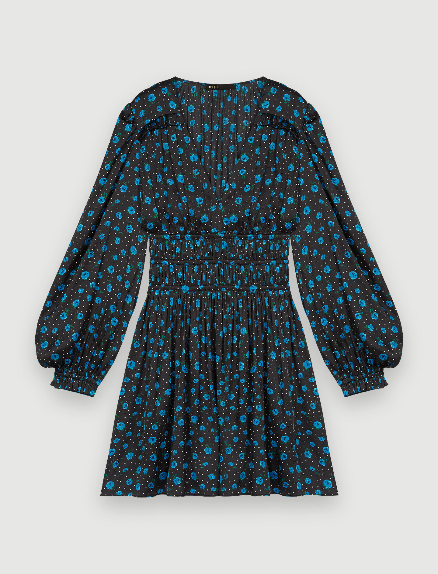 Rochie din satin imprimat cu volane - Mini fleurs bleu