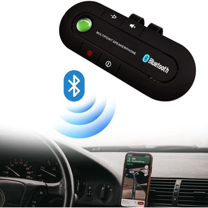 Kit Mains Libres - 1001 PILES BATTERIES - Bluetooth 5.0 - Autonomie 20h - Micro Intégré - Clip Support