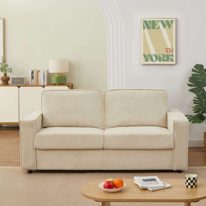 Sofá cama convertible de 3 plazas ROYAL Express en pana beige.