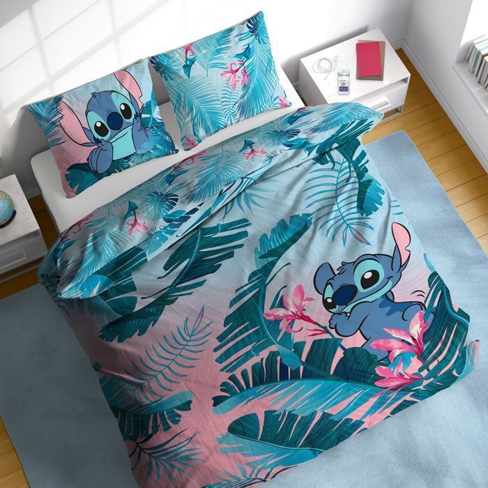 Parure de Courette Disney Lilo & Stitch à fleurs lit deaux personnes