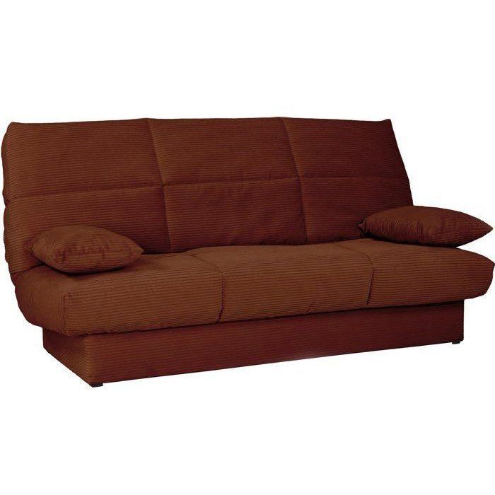 Banquette clic-clac - 3 places - Avec coussins - Tissu Terracotta -190 x 90 x 92 cm - CLEM