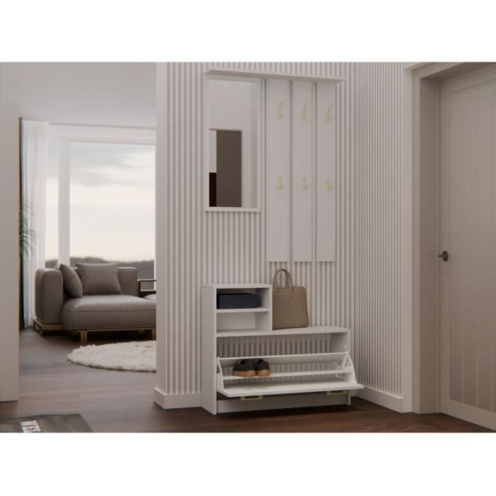 VITTORIA - Entryway Coat Rack - Wall-Mounted Coat Hook + Mirror + Shoe Storage - 180x85x24 - Entryway Furniture - Beige
