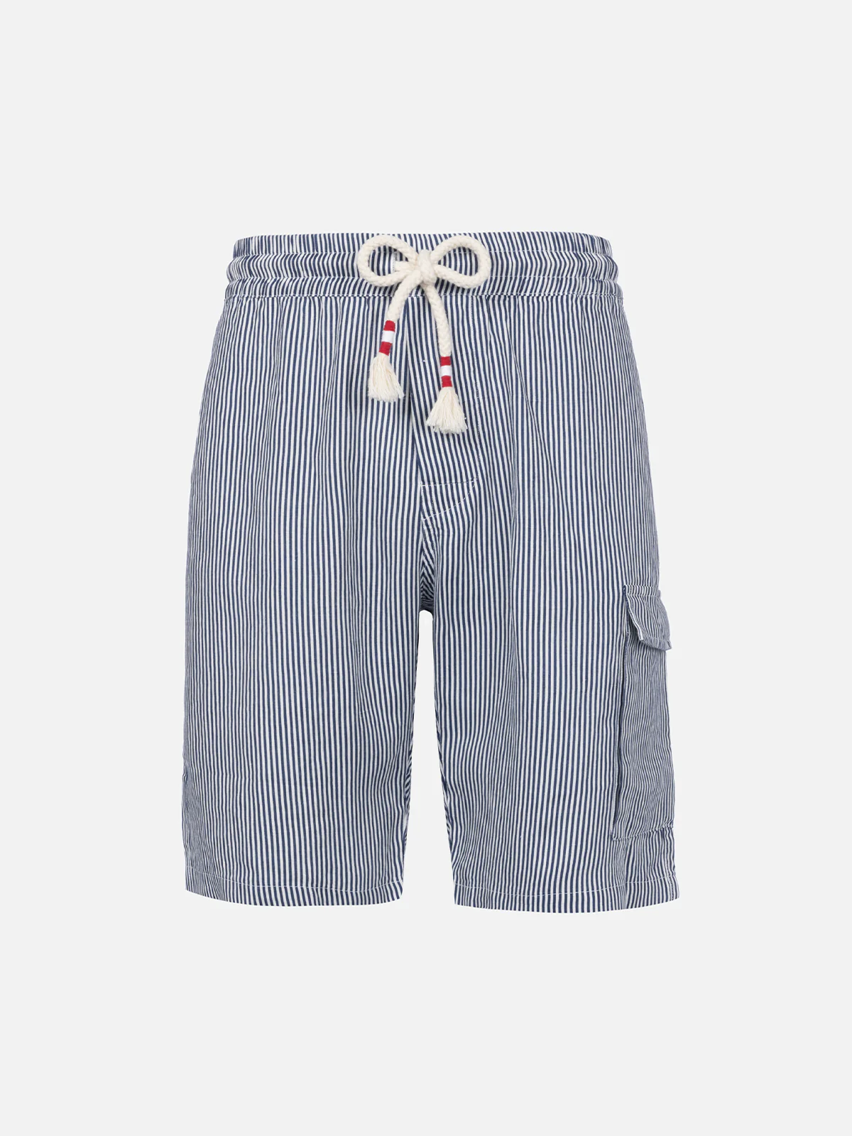 Marseille herenbermudashorts van blauw gestreept linnen.