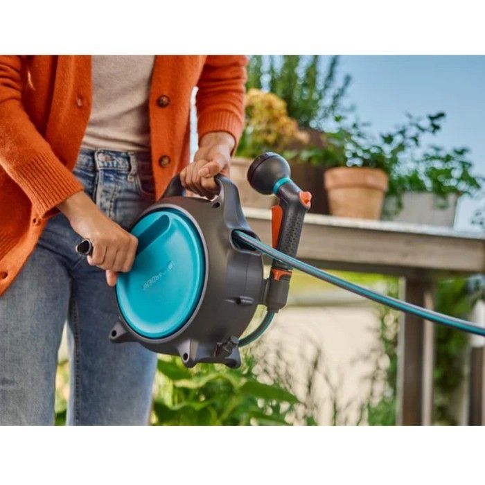 Enrollador de manguera portátil - GARDENA - Move - Listo para usar - Manguera de 10 m Ø 8,5 mm + manguera de conexión de 1,5 m + pistola pulverizadora
