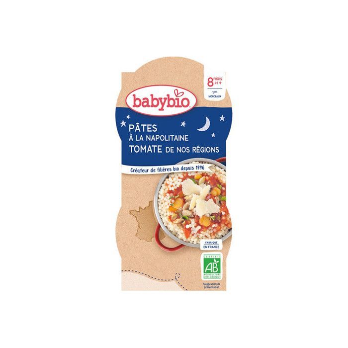 Babybio pasta y tomate a la napolitana, 2 tazones de 200 g