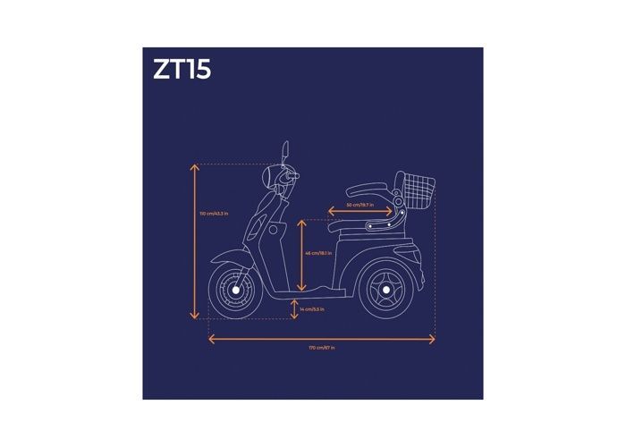 ZT15 VELECO scooter électrique Roues Senior Handicapé 900W bleu pneus pleins increvables