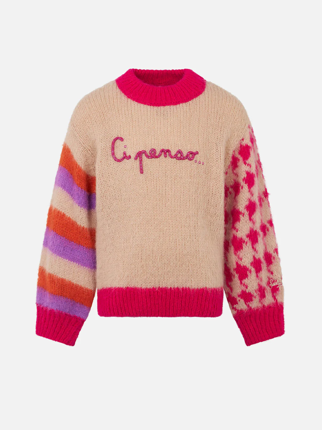 Zachte, rechtvallende meisjestrui met de tekst 