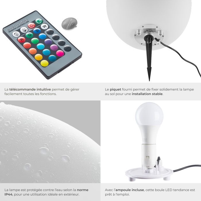 Lighting - TECTAKE - Globe lamp with LUMINOUS EYE LED bulb and remote control 12W - White - Size M 35 x 21.5 cm