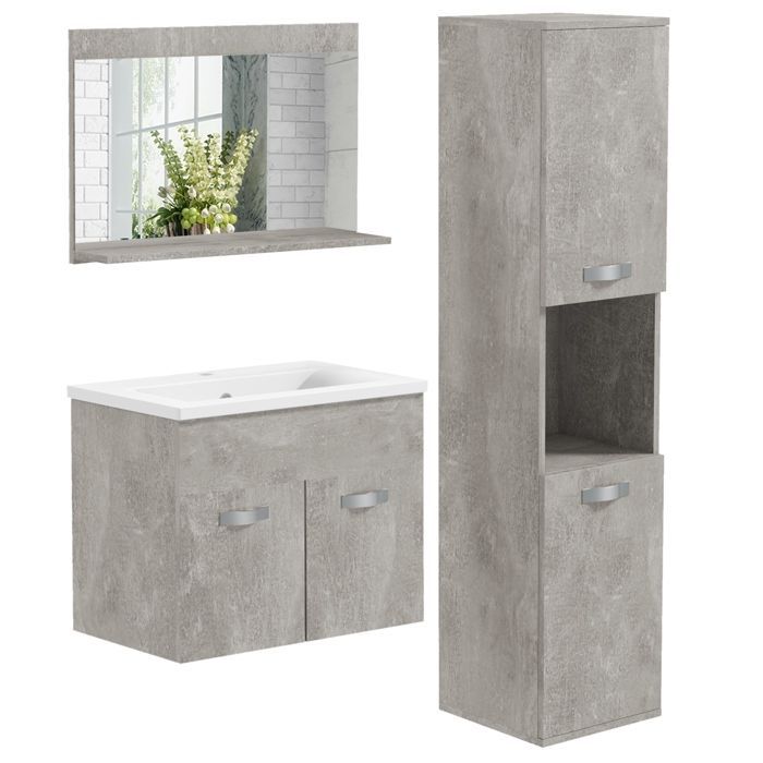Ensemble de Meubles de Salle de Bain - kleankin - 4 Pièces - Mural - Miroir, Meuble sous Vasque, Lavabo et Armoire Haute - gris