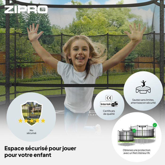 ZIPRO JumpPro IN Trampoline - 8ft (252 cm) - 150 kg Load Capacity - Quick Assembly - Enhanced Safety - Outdoor