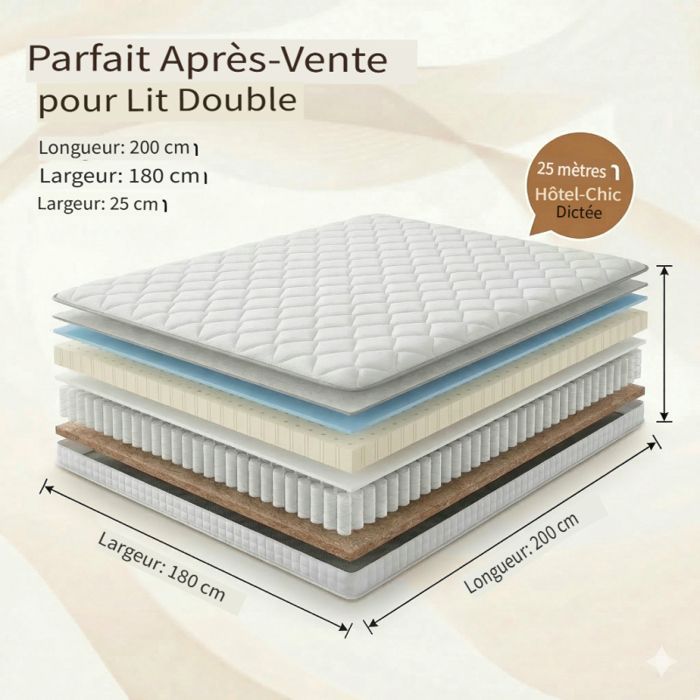 Colchón de 180x200 cm, 25 cm de altura, espuma de confort, muelles ensacados de 7 zonas, ergonómico, para adultos, certificado OEKO-TEX.