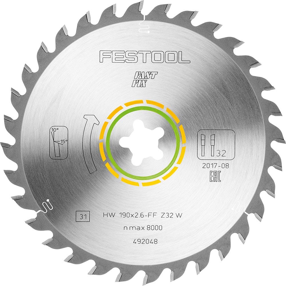 Lâmina de serra FESTOOL TCT de 190 mm com 32 dentes para corte de madeira – FAST FIX