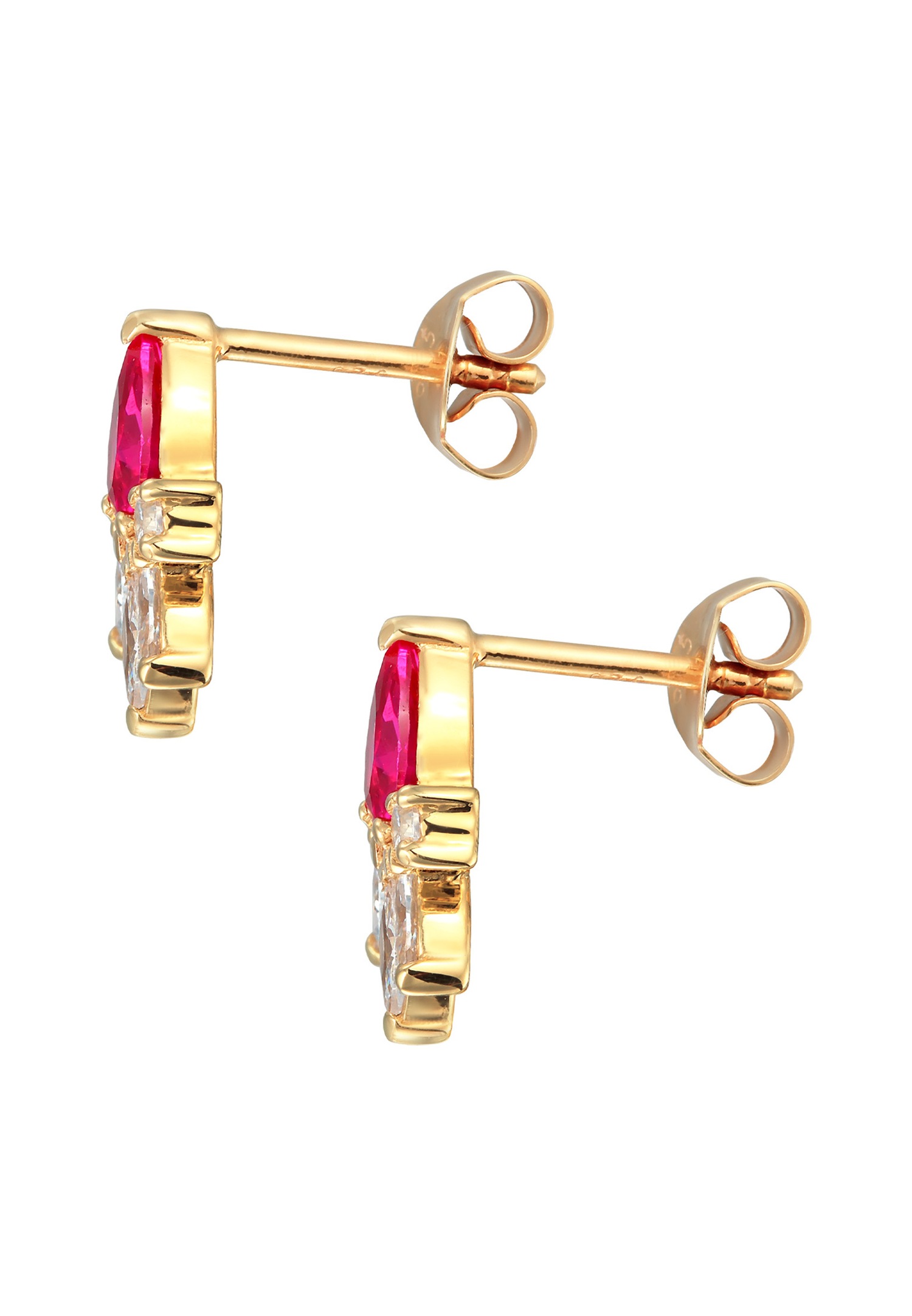 Elli Femmes clous d'oreilles glamoureux avec cristaux de zirconium et rubis synthétiques en argent sterling 925 plaqué or