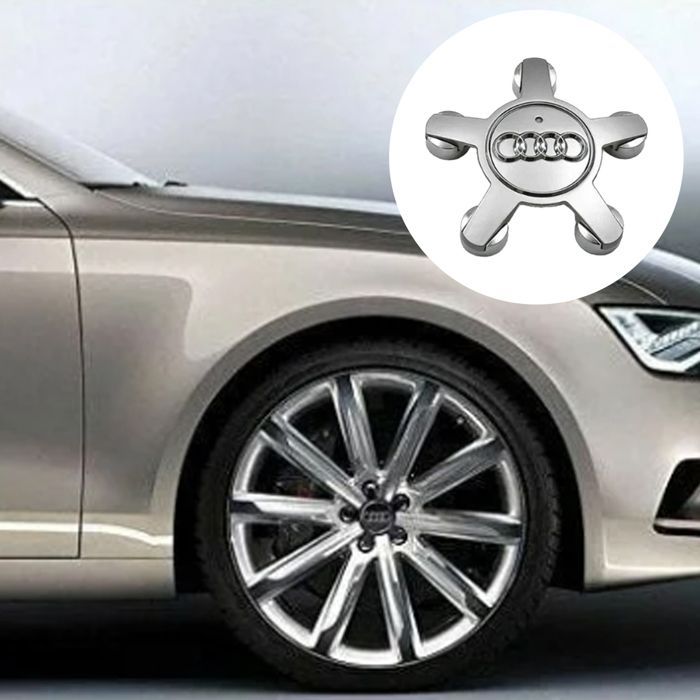 Set di 4 coprimozzi con emblema per ruote 4f0601165 N, per coprimozzi da 135 mm per Audi (argento)