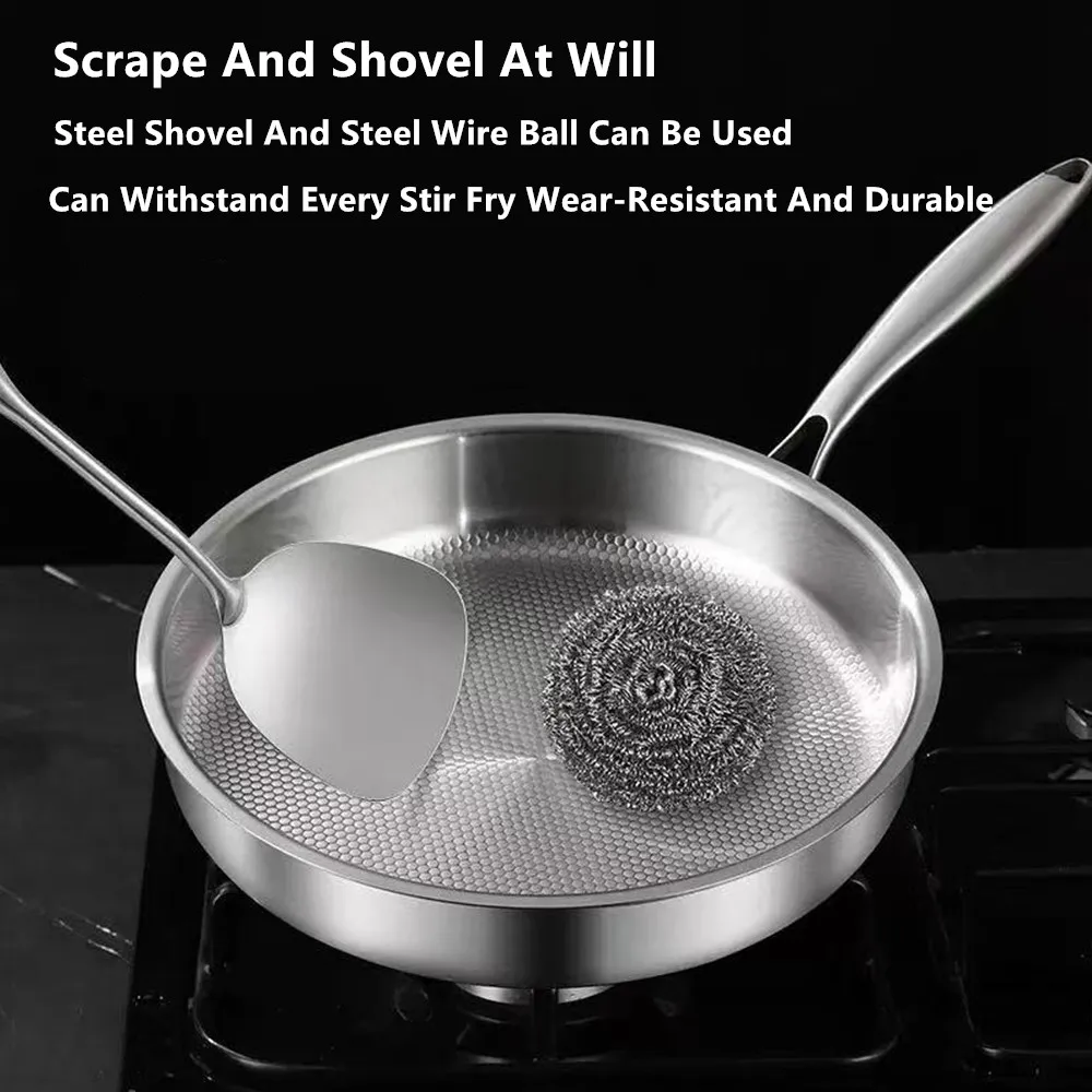 Wok en acier inoxydable 304, poêle à frire antiadhésive pour steaks, sans revêtement, compatible avec les plaques à gaz et à induction.