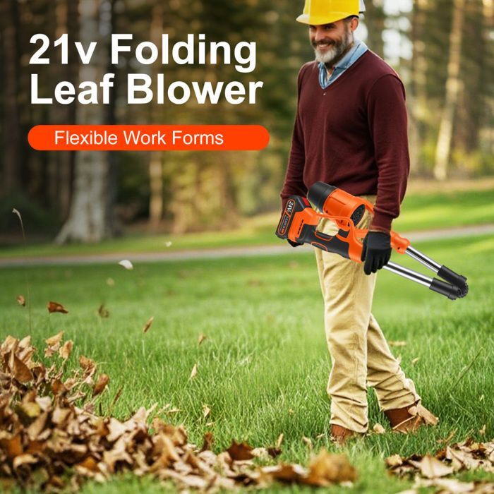 21V cordless leaf blower with 2 x 1500mAh batteries and charger, 150 MPH with turbo mode, 3 blowing nozzles