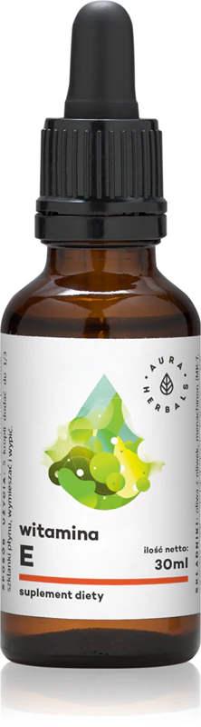 Gotas de suplemento alimentar de vitamina E da Aura Herbals para proteger as células do estresse oxidativo.