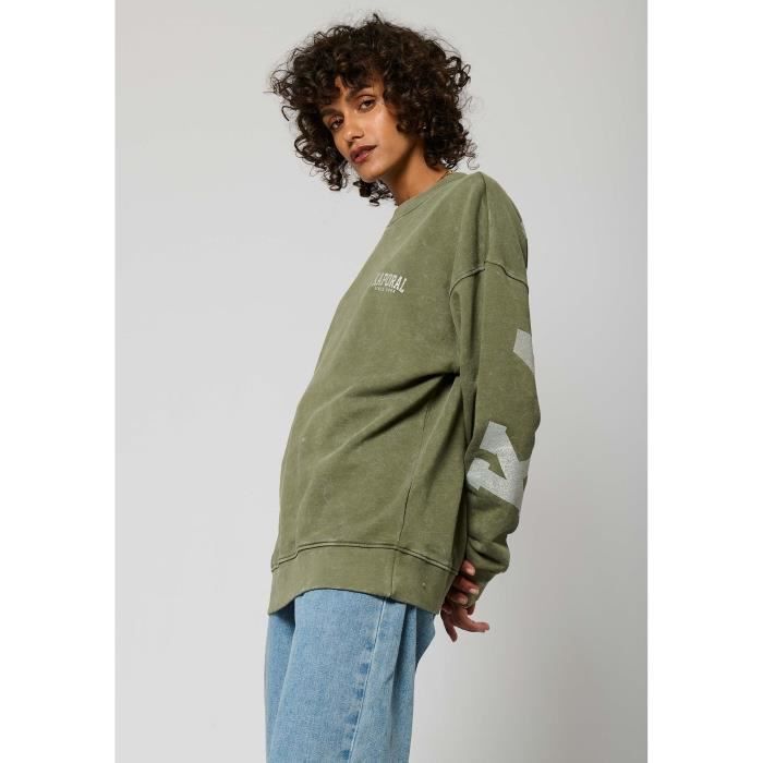 Sudadera caqui para mujer - KAPORAL - SOGO - Corte regular - Estampado plateado - Manga larga