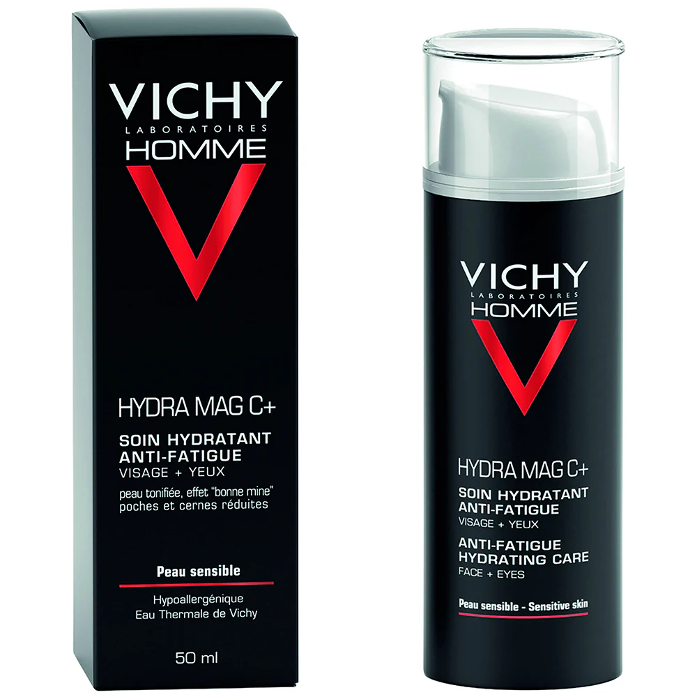 Vichy Homme Homme Hydra Mag C + Trattamento Idratante Anti -Fatica Viso + Occhi - Crema viso uso quotidiano, Tratt.anti borse e occhiaie