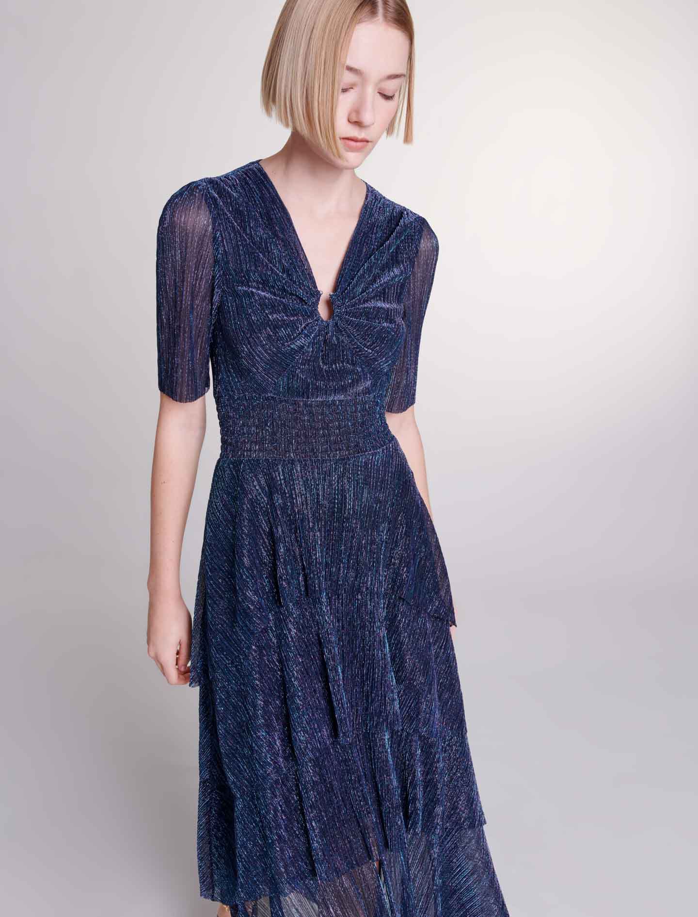 Rochie lungă cu volane - Albastru/Violet