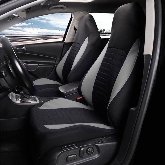 fundas para asientos delanteros de coche, fundas de una sola pieza para asientos individuales, transpirables, universales para SUV/camionetas, negro/gris