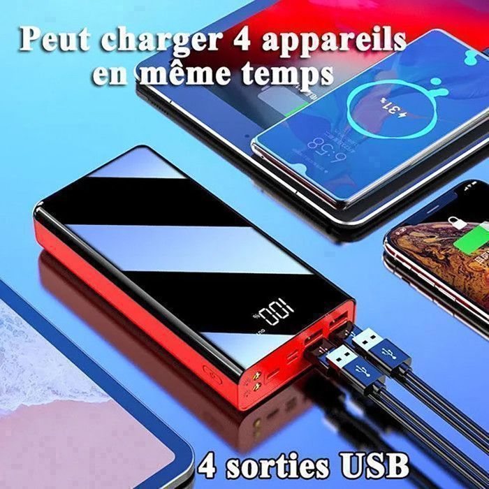Caricabatterie portatile esterno HAZEALDEMI® da 30000 mAh con 4 uscite/3 ingressi e display LCD/lampada a LED per tutti i telefoni