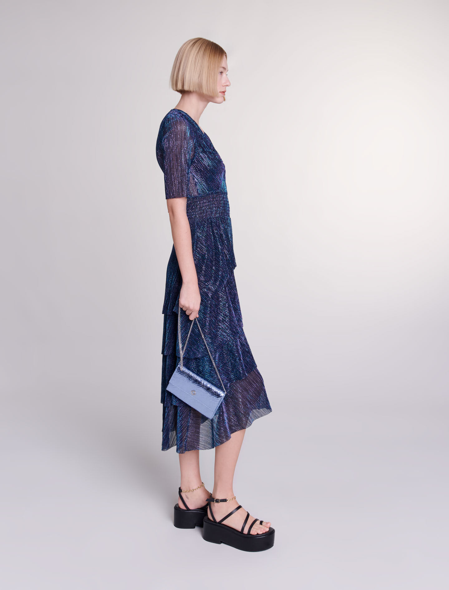 Rochie lungă cu volane - Albastru/Violet